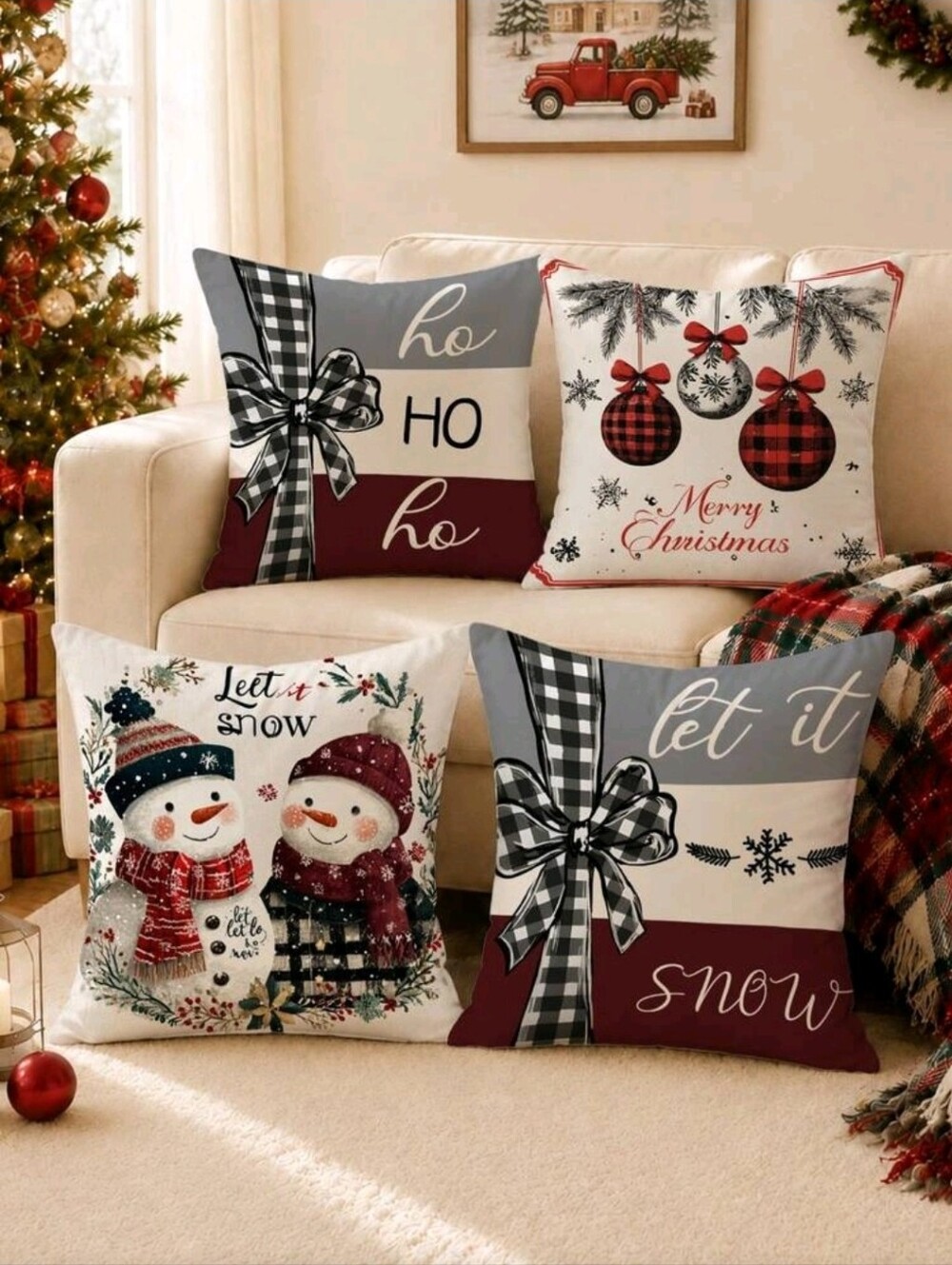 Holiday Decorative Throw Pillow Covers - Red, White & Gray Christmas Designs